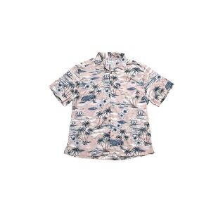 Milano Bay Shirt‎ Mens XL Pink Hawaiian Tropical Beach Print Short Sleeve Button